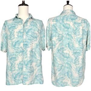 Tasso Elba Island | Men | Silk Linen Blend Palm Leaf SS Button Up Shirt | Medium